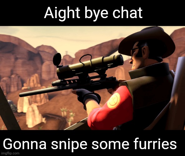I'm half decent as sniper in tf2 | Aight bye chat; Gonna snipe some furries | image tagged in tf2 sniper pre-template | made w/ Imgflip meme maker