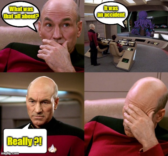 Space catch | It was an accident; What was that all about? Really ?! | image tagged in spacecatch,star trek,picard | made w/ Imgflip meme maker