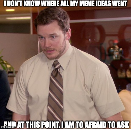 Where did my meme ideas go? | I DON'T KNOW WHERE ALL MY MEME IDEAS WENT; AND AT THIS POINT, I AM TO AFRAID TO ASK | image tagged in memes,afraid to ask andy | made w/ Imgflip meme maker