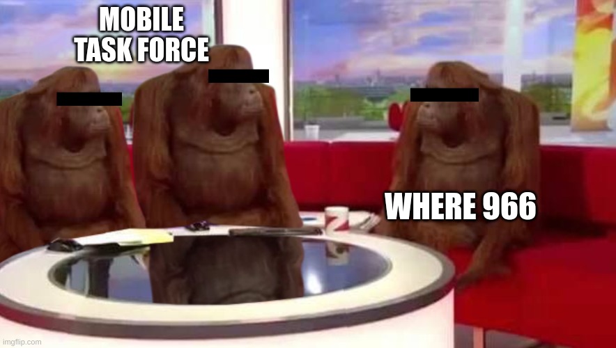 Where SCP 966? (Right behind you) | MOBILE TASK FORCE; WHERE 966 | image tagged in where monkey,where 966,mobile task force,scp,scp meme,funny | made w/ Imgflip meme maker