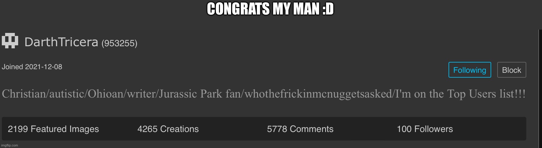:D | CONGRATS MY MAN :D | image tagged in congratulations,100,followers | made w/ Imgflip meme maker