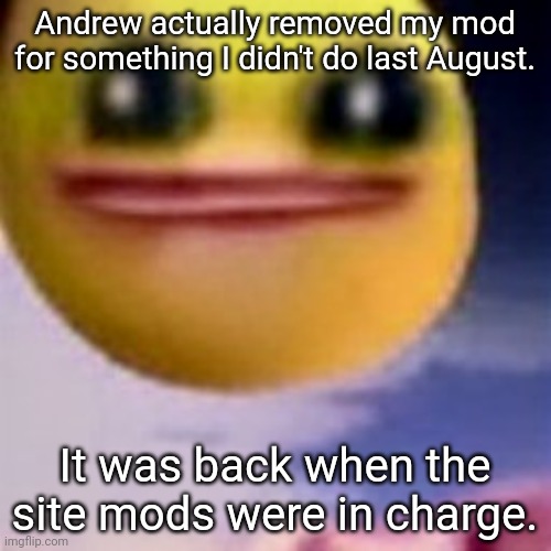He thought I approved an image with the n wodr | Andrew actually removed my mod for something I didn't do last August. It was back when the site mods were in charge. | image tagged in fortnite balls | made w/ Imgflip meme maker