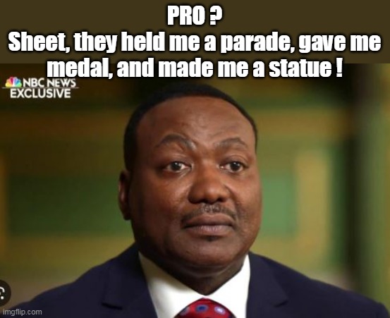 PRO ?
Sheet, they held me a parade, gave me medal, and made me a statue ! | made w/ Imgflip meme maker