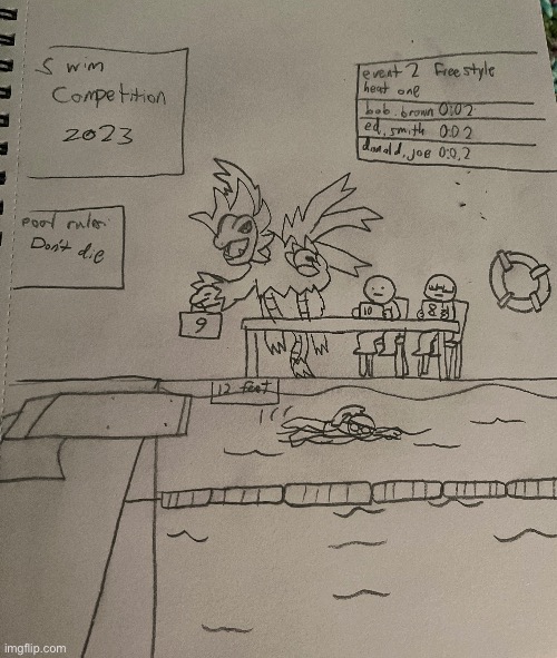 Hydregion as the judge of a swim meet | image tagged in pokemon,drawing | made w/ Imgflip meme maker