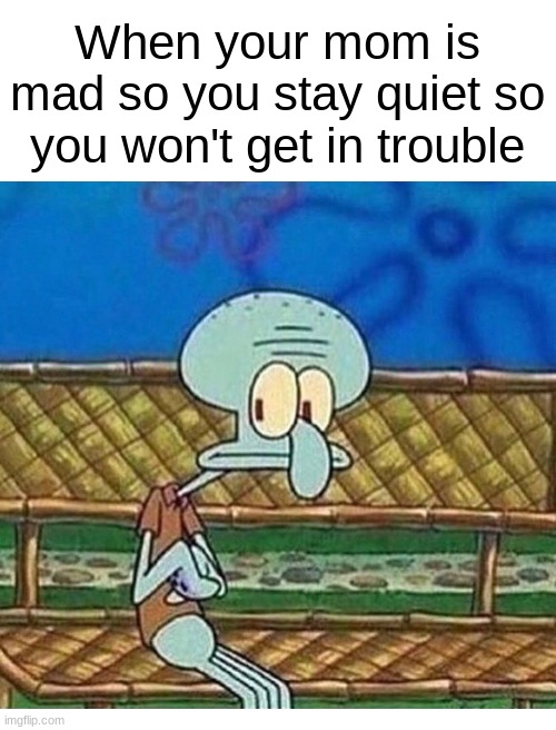 ( ⚆ _ ⚆ ) | When your mom is mad so you stay quiet so you won't get in trouble | image tagged in memes,squidward,funny,true story,mom,relatable | made w/ Imgflip meme maker