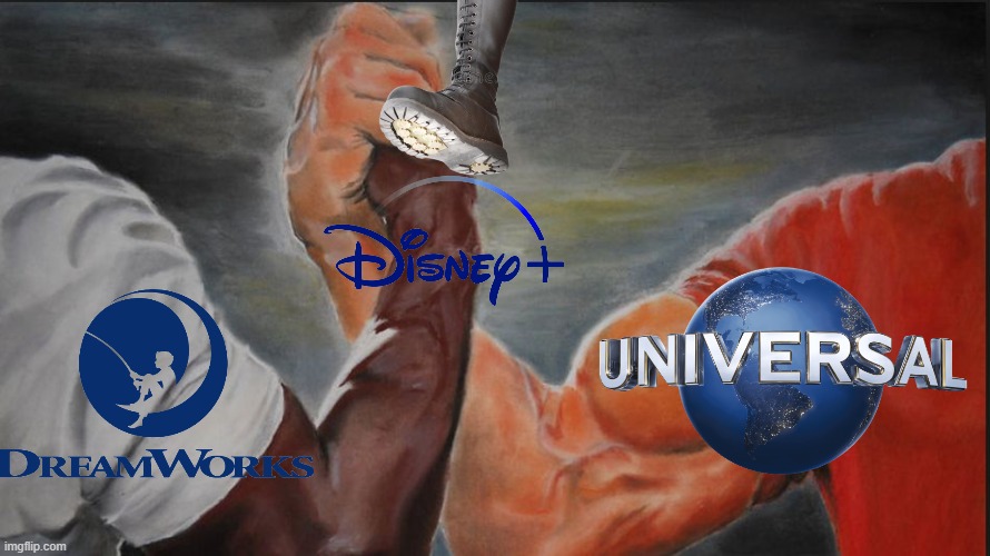 Dethrone Disney | image tagged in black white arms,disney,dreamworks,universal studios | made w/ Imgflip meme maker