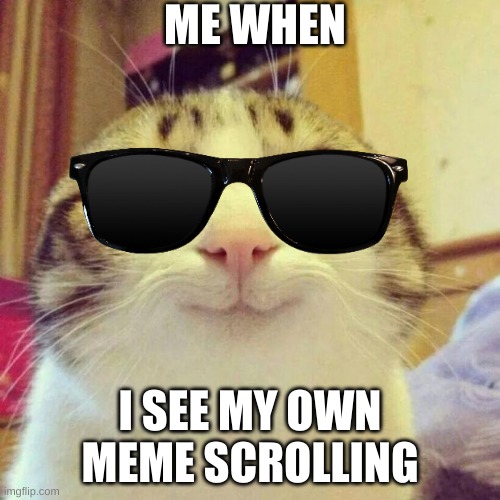 that good feeling | ME WHEN; I SEE MY OWN MEME SCROLLING | image tagged in memes,smiling cat | made w/ Imgflip meme maker