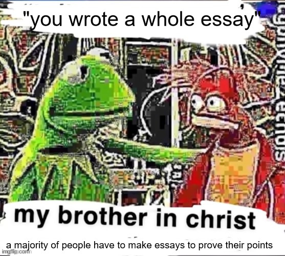 @tck | "you wrote a whole essay"; a majority of people have to make essays to prove their points | image tagged in my brother in christ | made w/ Imgflip meme maker