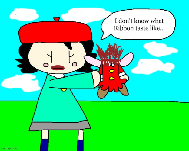 Adeleine doesn't know the taste of Ribbon | image tagged in kirby,gore,blood,funny,cute,parody | made w/ Imgflip meme maker