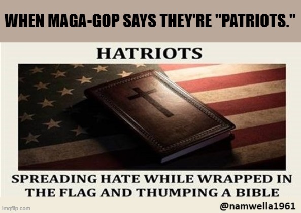 WHEN MAGA-GOP SAYS THEY'RE "PATRIOTS." | image tagged in patriot,gop,christianity,bible,god,republican | made w/ Imgflip meme maker