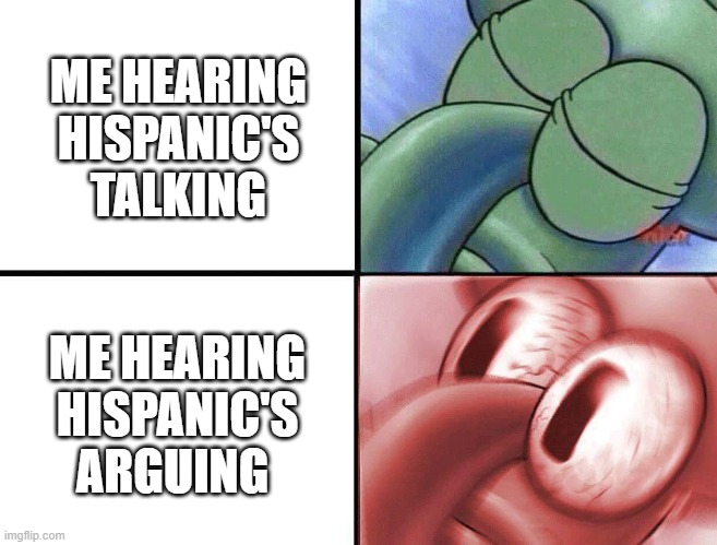 When you live in a Hispanic Neighbored hood | ME HEARING HISPANIC'S TALKING; ME HEARING HISPANIC'S ARGUING | image tagged in sleeping squidward | made w/ Imgflip meme maker