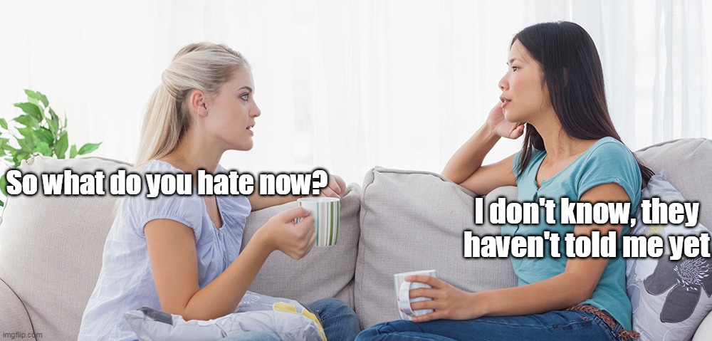 So what do you hate now? I don't know, they haven't told me yet | made w/ Imgflip meme maker