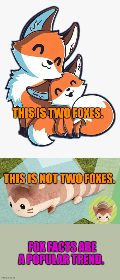 More popular fox memes | THIS IS TWO FOXES. THIS IS NOT TWO FOXES. FOX FACTS ARE A POPULAR TREND. | image tagged in fox,facts | made w/ Imgflip meme maker