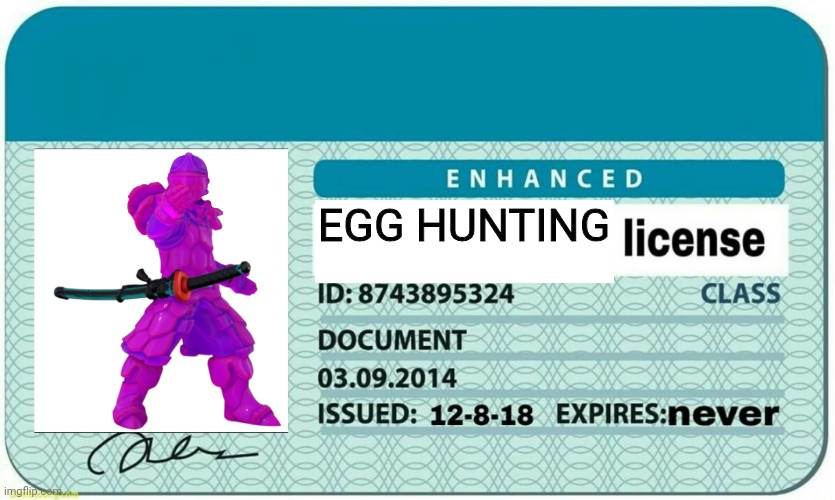 @Edgyhead | EGG HUNTING | image tagged in furry hunting license | made w/ Imgflip meme maker