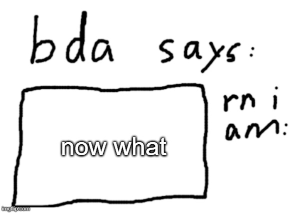 . | now what | image tagged in official badlydrawnaxolotl announcement temp | made w/ Imgflip meme maker