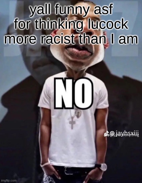 No | yall funny asf for thinking lucock more racist than I am | image tagged in no | made w/ Imgflip meme maker
