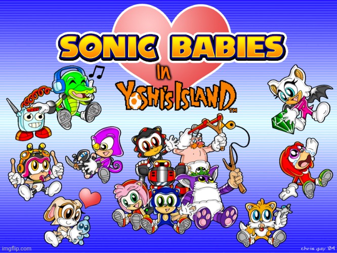 Sonic Babies in Yoshi's Island | In | image tagged in sonic babies,yoshi's island,baby sonic the hedgehog,nintendo,sega,deviantart | made w/ Imgflip meme maker