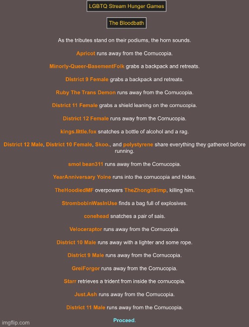 The first day/round of the LGBTQ hunger games has started! (Sorry for the bad quality lol) | image tagged in hunger games | made w/ Imgflip meme maker