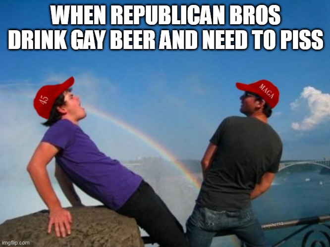 taste the rainbow | WHEN REPUBLICAN BROS DRINK GAY BEER AND NEED TO PISS | image tagged in rainbow,beer,maga morons,clown car republicans,bud light,lgbtq | made w/ Imgflip meme maker