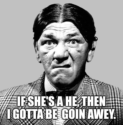 Shemp | IF SHE'S A HE, THEN I GOTTA BE  GOIN AWEY. | image tagged in shemp | made w/ Imgflip meme maker