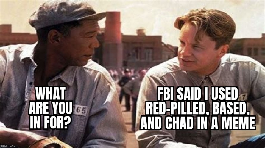 What are you in for? | image tagged in shawshank redemption,fbi | made w/ Imgflip meme maker