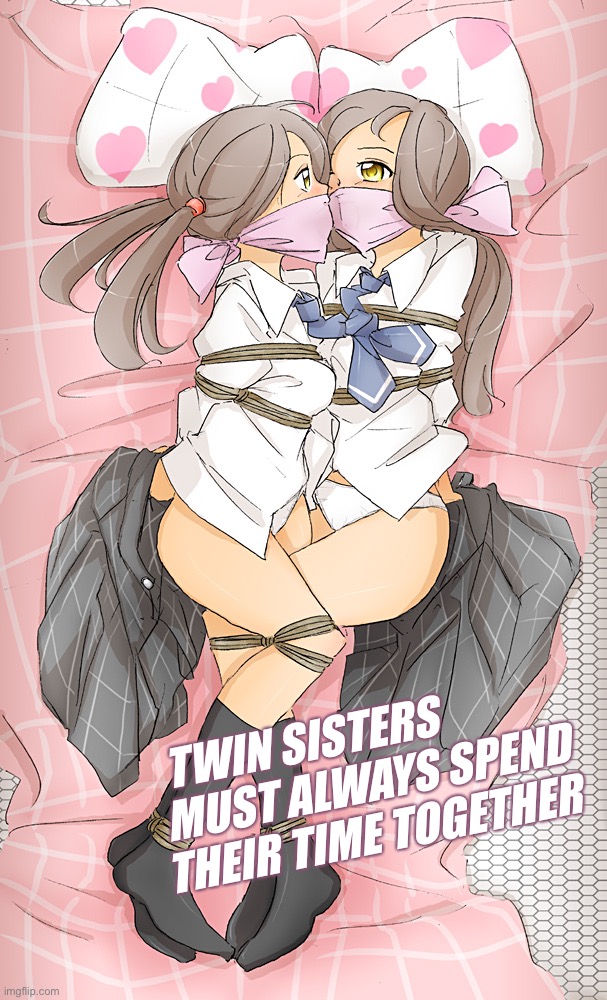 Twin Sisters Stick Togeter | TWIN SISTERS
 MUST ALWAYS SPEND
THEIR TIME TOGETHER | image tagged in twin sisters,sexy girls,beautiful girls,sisters,twin sisters stick together,beautiful twin sisters | made w/ Imgflip meme maker