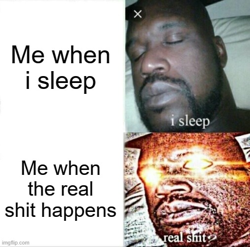 literally | Me when i sleep; Me when the real shit happens | image tagged in memes,sleeping shaq | made w/ Imgflip meme maker