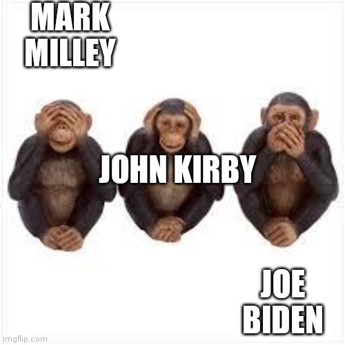 We Saw No Chaos From Our Perch | MARK MILLEY; JOHN KIRBY; JOE BIDEN | image tagged in see no evil hear no evil speak no evil,peasant | made w/ Imgflip meme maker