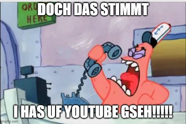 pFLUTI | DOCH DAS STIMMT; I HAS UF YOUTUBE GSEH!!!!! | image tagged in no this is patrick | made w/ Imgflip meme maker