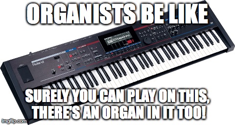 ORGANISTS BE LIKE SURELY YOU CAN PLAY ON THIS, THERE'S AN ORGAN IN IT TOO! | made w/ Imgflip meme maker