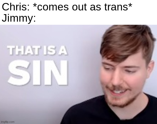 That is a SIN | Chris: *comes out as trans*
Jimmy: | image tagged in that is a sin | made w/ Imgflip meme maker