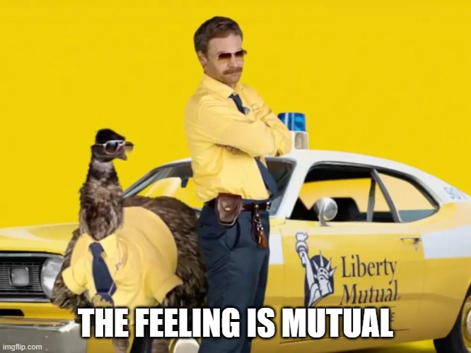Liberty Mutual | THE FEELING IS MUTUAL | image tagged in liberty mutual | made w/ Imgflip meme maker