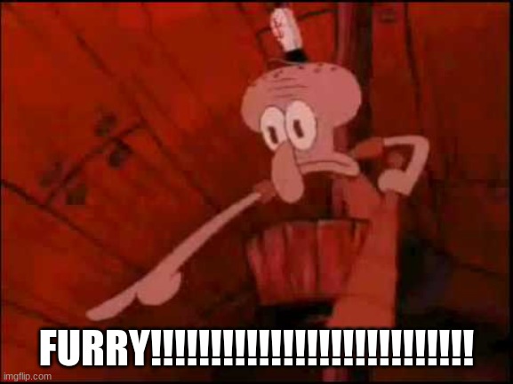 Squidward pointing | FURRY!!!!!!!!!!!!!!!!!!!!!!!!!!! | image tagged in squidward pointing | made w/ Imgflip meme maker