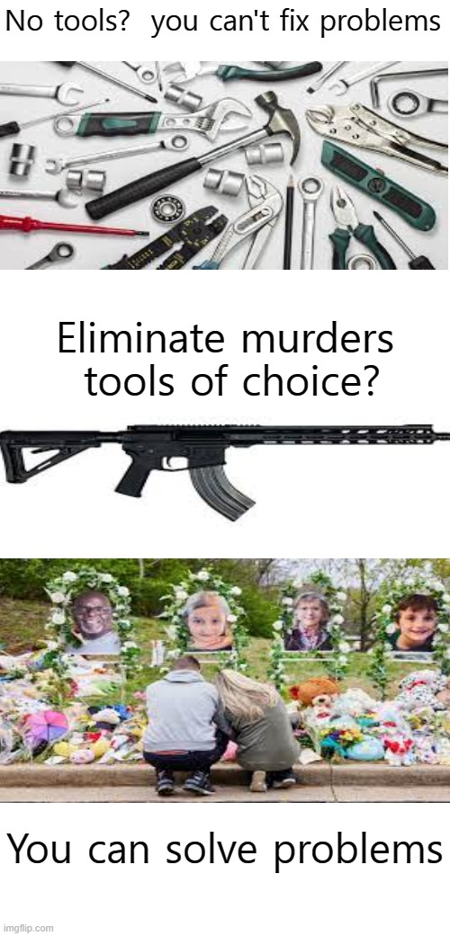 A carpenter needs a hammer, what do mass murderer's need? | No tools?  you can't fix problems; Eliminate murders
 tools of choice? You can solve problems | image tagged in guns,maga,mass shooting,tools,politics | made w/ Imgflip meme maker