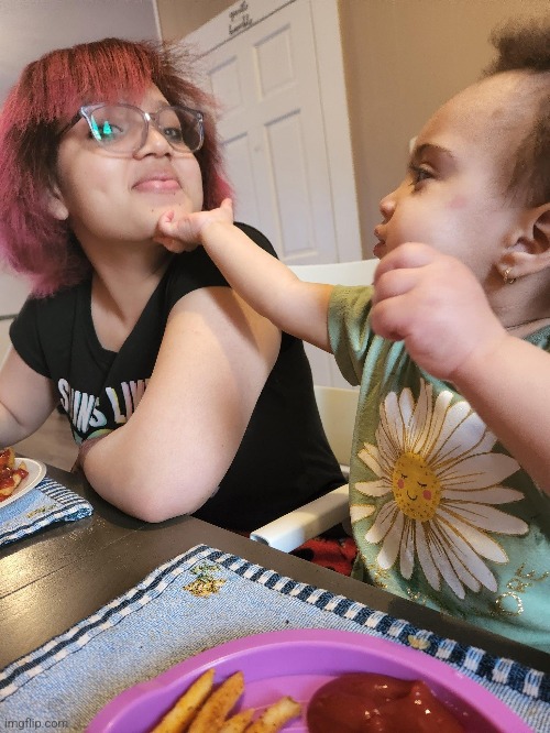 my sister trying to rizz me up for my french fries. | made w/ Imgflip meme maker