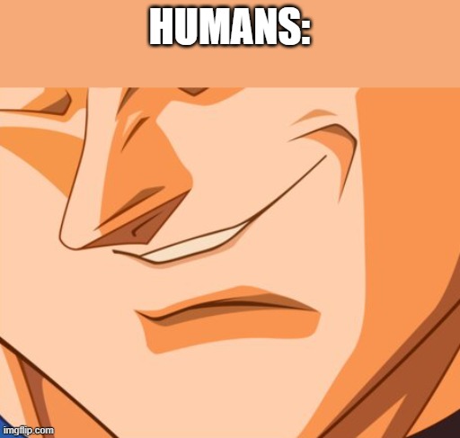 Vegeta evil smile | HUMANS: | image tagged in vegeta evil smile | made w/ Imgflip meme maker