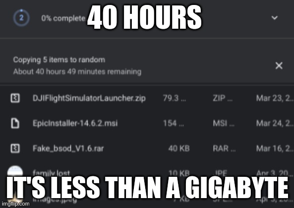 40 HOURS; IT'S LESS THAN A GIGABYTE | image tagged in computer | made w/ Imgflip meme maker