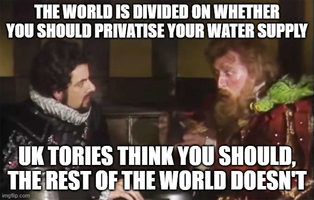 Water Privatisation | THE WORLD IS DIVIDED ON WHETHER YOU SHOULD PRIVATISE YOUR WATER SUPPLY; UK TORIES THINK YOU SHOULD, THE REST OF THE WORLD DOESN'T | image tagged in captain redbeard rum,water,privatisation,tories | made w/ Imgflip meme maker