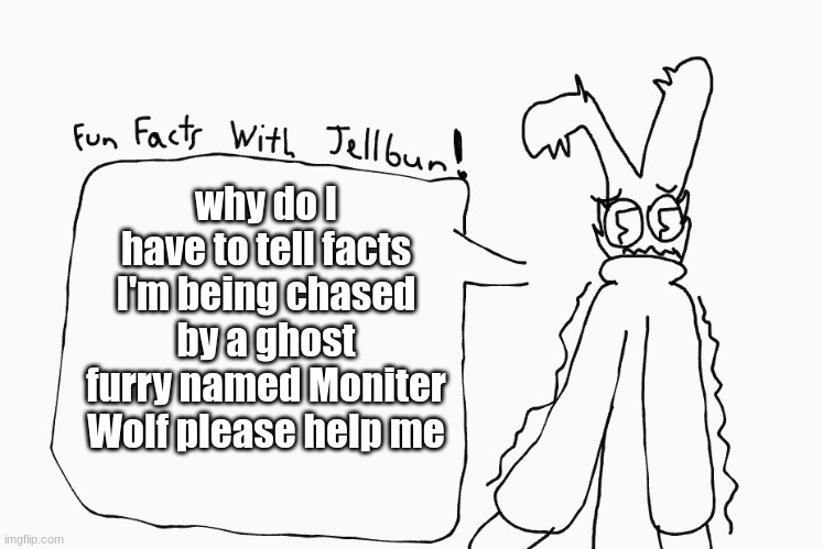 why do I have to tell facts I'm being chased by a ghost furry named Moniter Wolf please help me | image tagged in memes,fun facts with jellbun,furry,furry memes | made w/ Imgflip meme maker