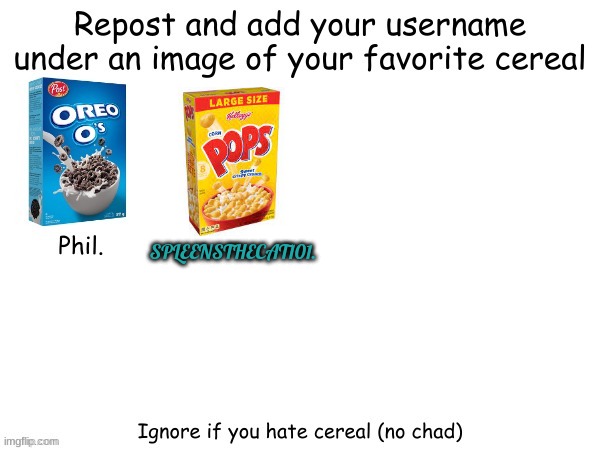 yes | SPLEENSTHECAT101. | image tagged in cereal | made w/ Imgflip meme maker