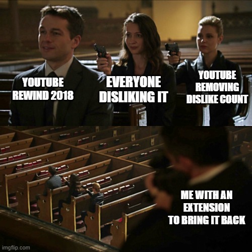 Assassination chain | YOUTUBE REWIND 2018; YOUTUBE REMOVING DISLIKE COUNT; EVERYONE DISLIKING IT; ME WITH AN EXTENSION TO BRING IT BACK | image tagged in assassination chain | made w/ Imgflip meme maker