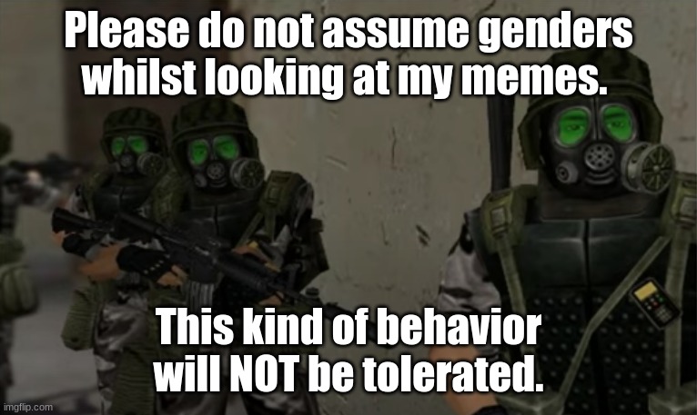 HECU bois | Please do not assume genders whilst looking at my memes. This kind of behavior will NOT be tolerated. | image tagged in hecu bois | made w/ Imgflip meme maker