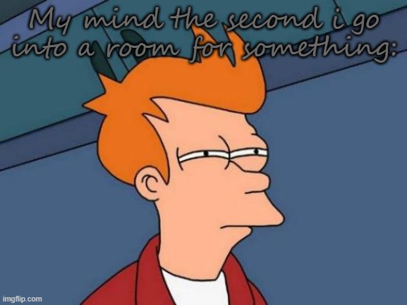 Futurama Fry Meme | My mind the second i go into a room for something: | image tagged in memes,futurama fry | made w/ Imgflip meme maker