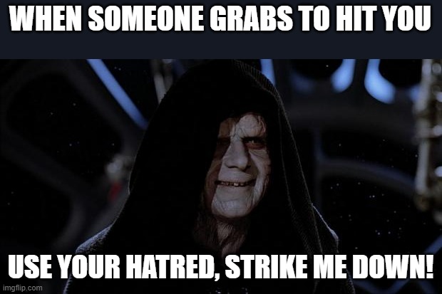 WHEN SOMEONE GRABS TO HIT YOU; USE YOUR HATRED, STRIKE ME DOWN! | made w/ Imgflip meme maker