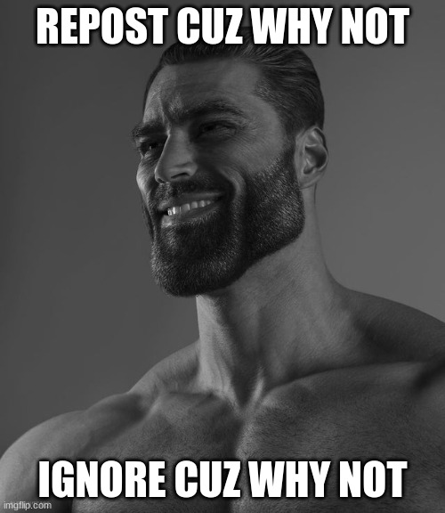 why not | REPOST CUZ WHY NOT; IGNORE CUZ WHY NOT | image tagged in giga chad | made w/ Imgflip meme maker