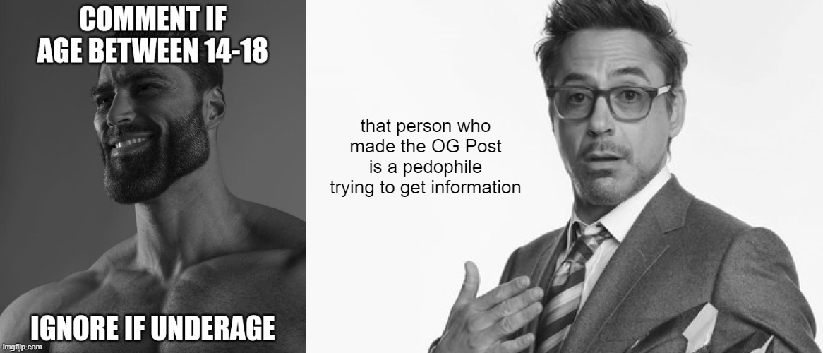 that person who made the OG Post is a pedophile trying to get information | image tagged in robert downey jr's comments,memes | made w/ Imgflip meme maker