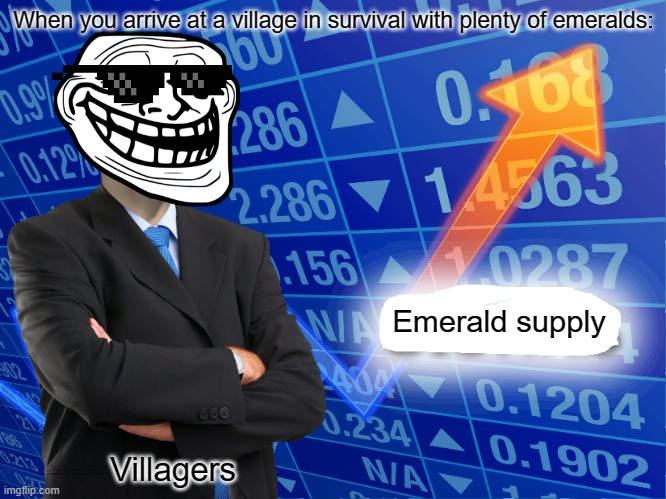 Wat villagers want | When you arrive at a village in survival with plenty of emeralds:; Emerald supply; Villagers | image tagged in empty stonks | made w/ Imgflip meme maker