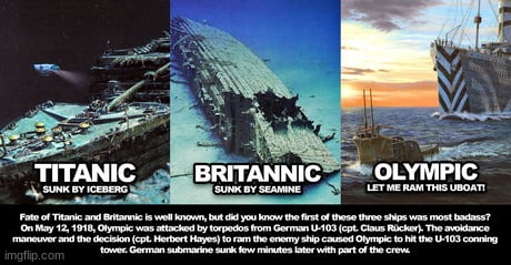 U-Boat: Why do i hear boss music? Olympic: So you have chosen death | image tagged in olympic,so you have chosen death | made w/ Imgflip meme maker