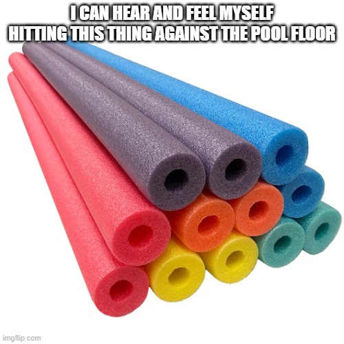 Pool noodles | I CAN HEAR AND FEEL MYSELF HITTING THIS THING AGAINST THE POOL FLOOR | image tagged in pool noodles | made w/ Imgflip meme maker