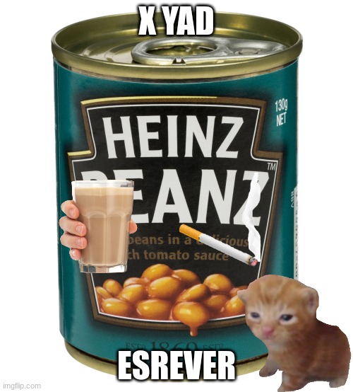 neT yaD tsopeR | X YAD; ESREVER | image tagged in can of beanz | made w/ Imgflip meme maker